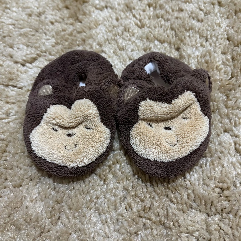 Brown Plush Monkey Newborn Slippers